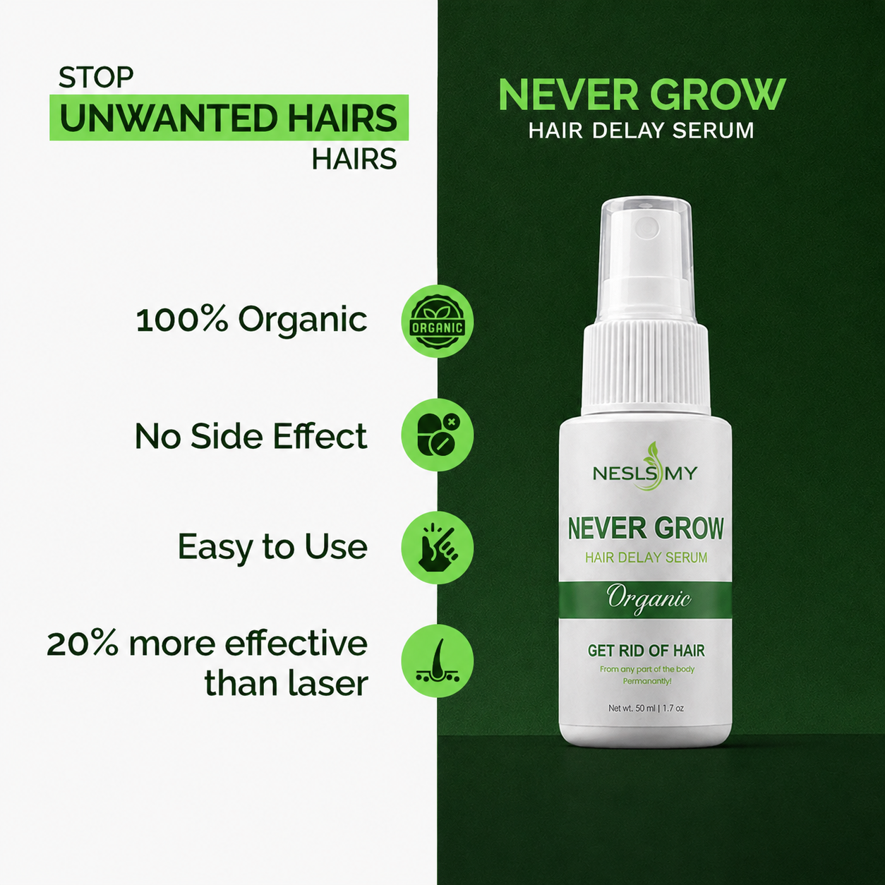 NeverGrow Hair Delay Serum – 3-Month Smooth Skin Routine